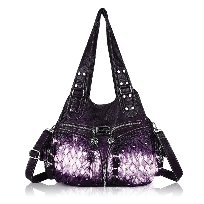 Vintage Bag Women PU Shoulder Bag Purple Casual Multiple Pockets Bag Hobo Messenger Shoulder Bag Satchel Large Tote Bag