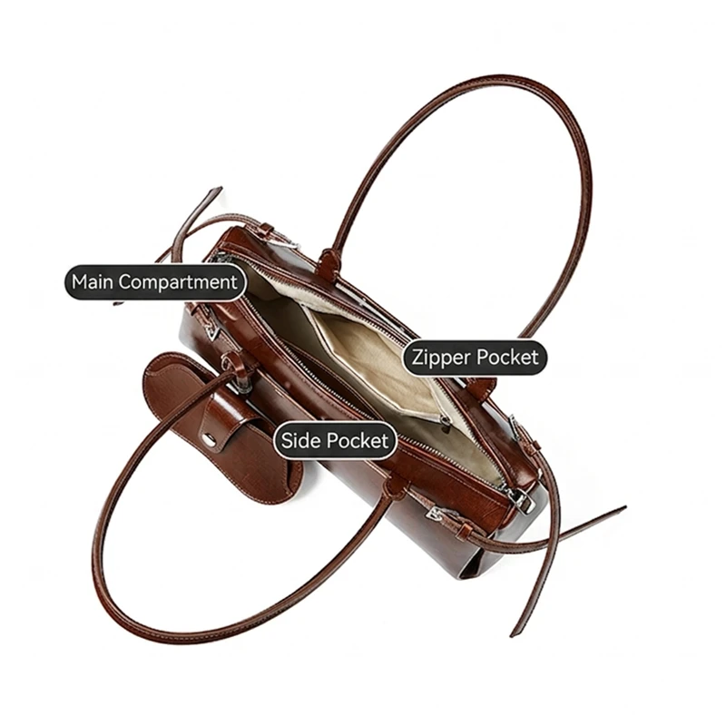 BURMINSA Luxury Genuine Leather Underarm Shoulder Bags For Women Retro Designer Cowhide Boston Tote Purse Office Ladies Handbags