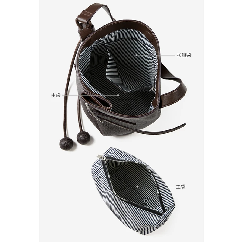 BURMINSA Luxury Genuine Leather Bucket Bags For Women Designer Minimalist Shoulder Crossbody Purses Elegant Work Tote Handbags