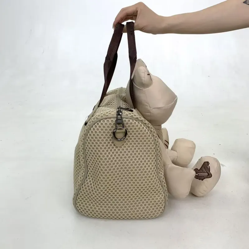 Venn Angel Nylon Women's Handbag Large Fashion Mesh Spliced Shoulder Bag with Bear Doll Design Crossbody Style for Women