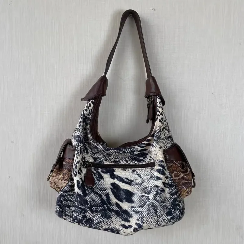 Vintage Women's Shoulder Bag Large Fashion Leopard Print Top-Handle Satchel Dumpling Tote Hobos Handbags