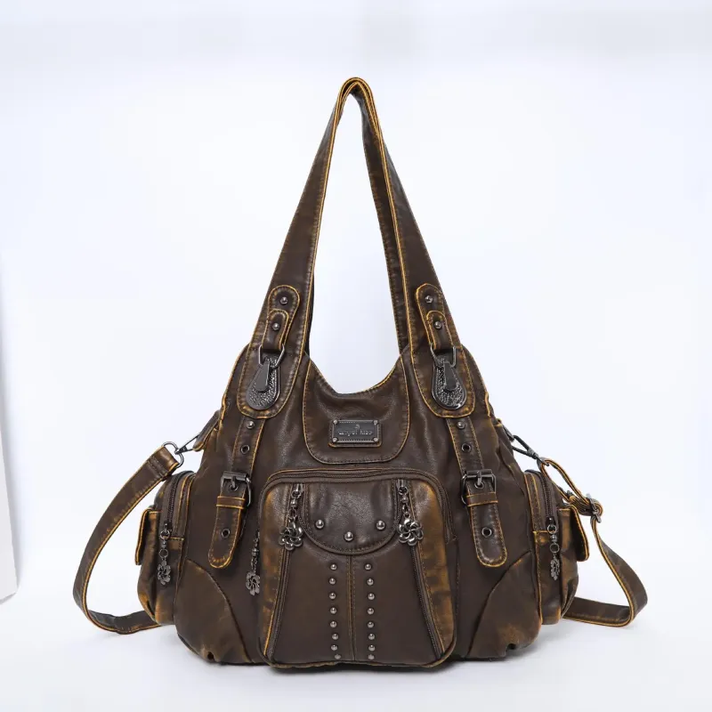 Angel Kiss Women's Fashion Shoulder Bag PU Leather Handbag Large Capacity Satchel Vintage Female Shoulder Bag Phone Pouch
