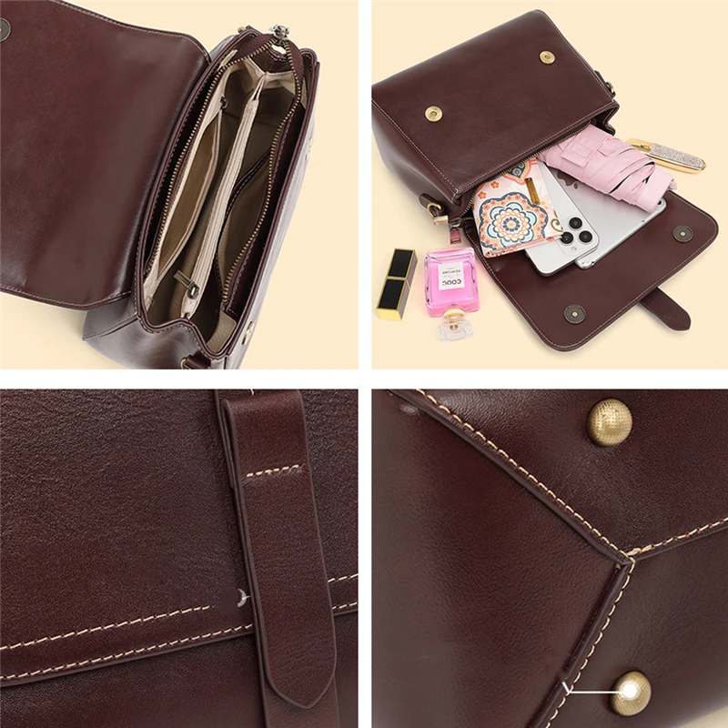 Burminsa Cowhide Genuine Leather Shoulder Bags For Women 2026 Luxury Designer Wide Strap Crossbody Satchel Work Ladies Handbags