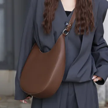 BURMINSA Luxury Genuine Leather Crescent Hobo Bags Women Minimalist Underarm Shoulder Purse Slouchy Crossbody Tote Handbags 2026
