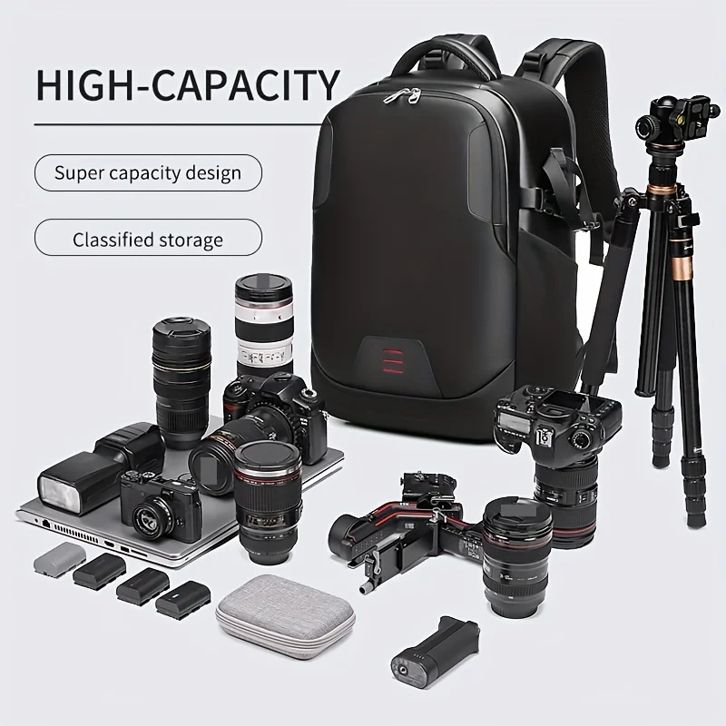 1pc Professional Travel Camera Backpack - Hiking Daypacks with Tripod Bracket, Detachable Anti-theft Passport Lock, Fits 17 In