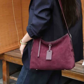 BURMINSA Suede Genuine Leather Hobo Shoulder Bags For Women Luxury Designer Soft Bucket Tote Elegant Messenger Ladies Handbags