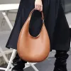 BURMINSA Luxury Genuine Leather Crescent Hobo Bags Women Minimalist Underarm Shoulder Purse Slouchy Crossbody Tote Handbags 2026