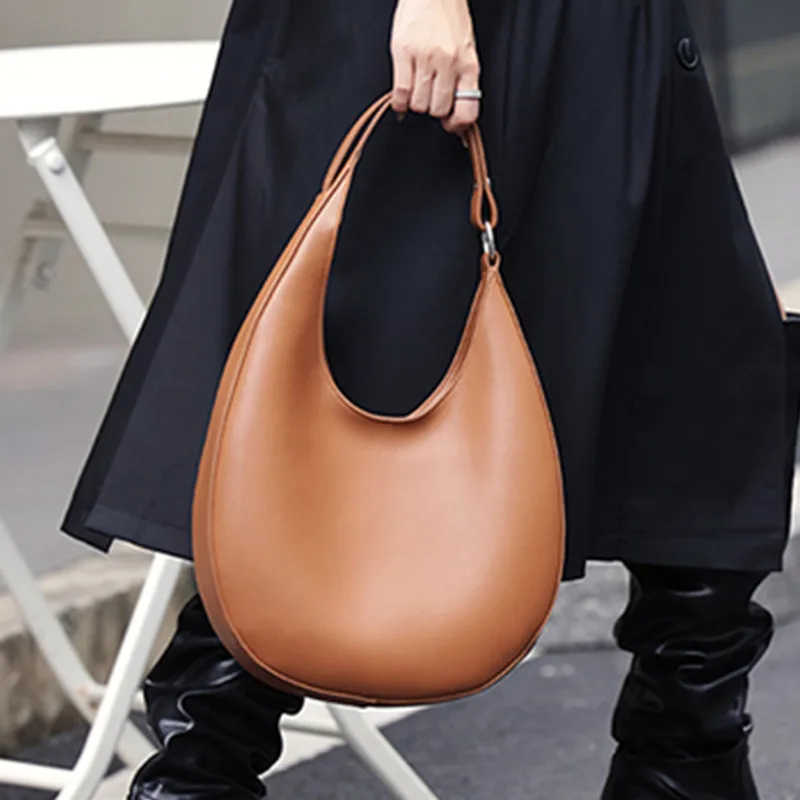 BURMINSA Luxury Genuine Leather Crescent Hobo Bags Women Minimalist Underarm Shoulder Purse Slouchy Crossbody Tote Handbags 2026