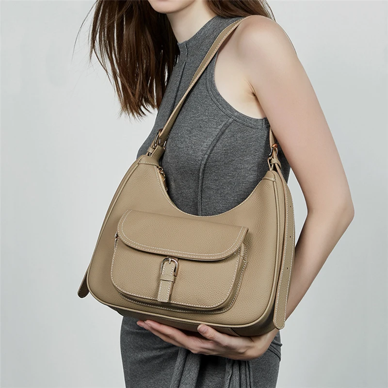 Burminsa Natural Cow Genuine Leather Underarm Shoulder Bags For Women 2026 Luxury Designer Crossbody Purses Hobo Ladies Handbags