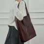 BURMINSA Luxury Genuine Leather Bucket Tote Bags Women Minimalist Vintage Shoulder Purses Large Office Commuter Shopper Handbags