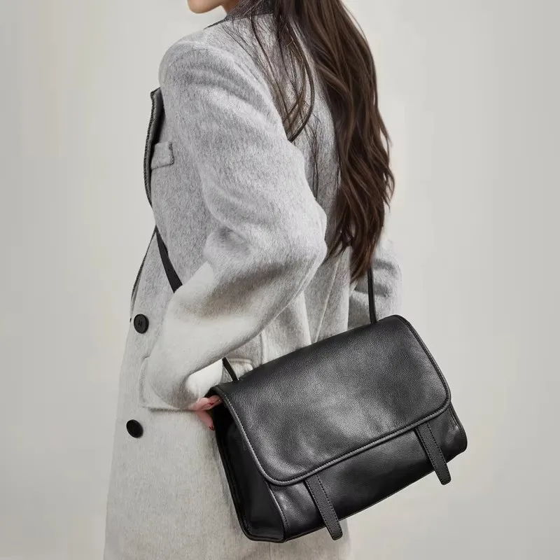 BURMINSA Genuine Cowhide Leather Satchel Bags Women Luxury Designer Vintage Crossbody Shoulder Bags Work Office Tote Handbags