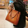 BURMINSA Vintage Genuine Leather Bucket Bags For Women Luxury Office Commute Top Handle Tote Elegant Shoulder Crossbody Handbags