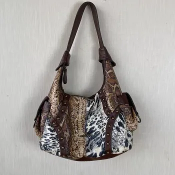 Vintage Women's Shoulder Bag Large Fashion Leopard Print Top-Handle Satchel Dumpling Tote Hobos Handbags
