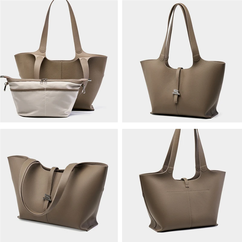 Burminsa Cowhide Genuine Leather Large Capacity Tote Handbags For Women 2025 Luxury Designer Shopper Work Female Shoulder Bags