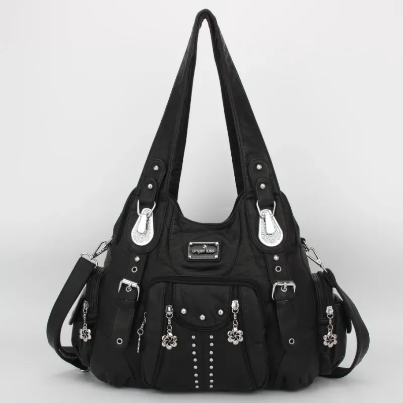 Women Handbags Black Vintage Shoulder Bags Fashion PU Handbag Female Satchel Big-capacity Shoulder Purse Bag bolsa feminina