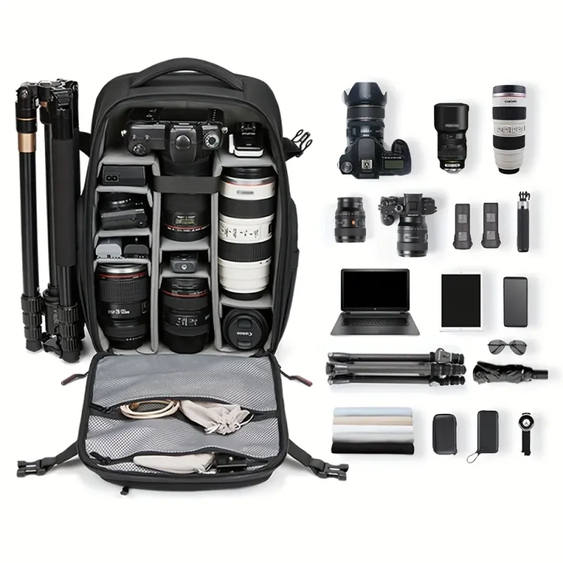 1 DSLR photography bag, multi-functional drone bag, large size with TSA lock, dry wet separation, 17 inch laptop integrated bac