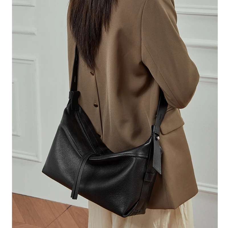 Burminsa Cowhide Genuine Leather Soft Hobo Shoulder Bags For Women 2026 Luxury Designer Crossbody Shopper Work Ladies Handbags