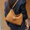 BURMINSA Suede Genuine Leather Hobo Shoulder Bags For Women Luxury Designer Soft Bucket Tote Elegant Messenger Ladies Handbags