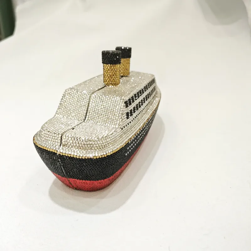 WHTUOHENG Boat Gold Diamond Wedding Bridal Crystal Evening Bags Women Party Dinner Clutch Purse Minaudiere Bag Rhinestone Purses