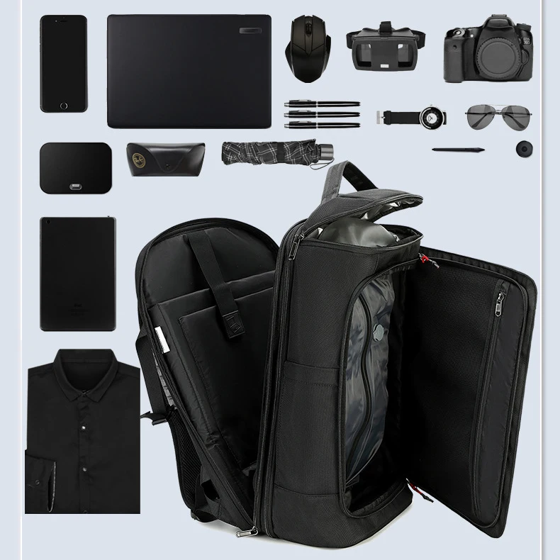 Large capacity, expandable capacity, vacuum backpack for airplane travel, college students' shoulders, 17-inch computer bag