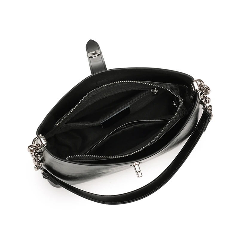 BURMINSA Luxury Genuine Leather Handbags For Women 2026 Designer Glossy Chain Shoulder Bags Oil Wax Crossbody Purses Hobo Totes