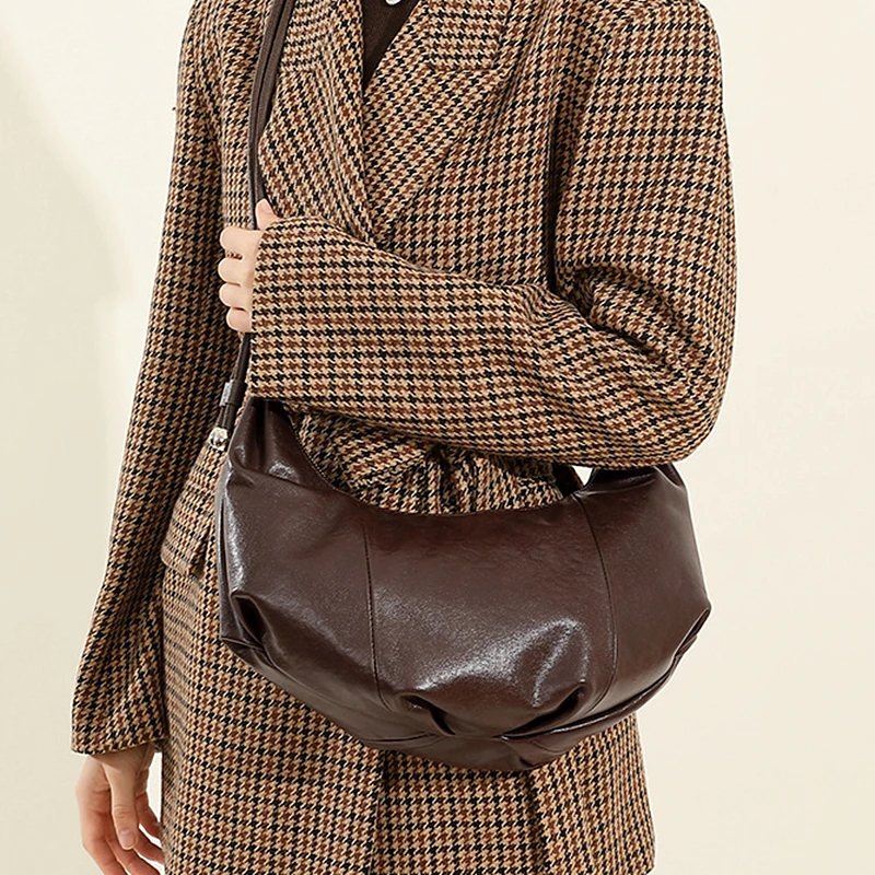 Burminsa Vintage Genuine Leather Crescent Underarm Shoulder Bags For Women 2026 Luxury Designer Crossbody Hobo Ladies Handbags