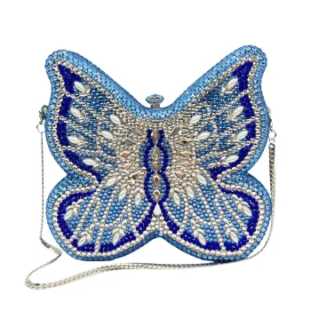 New Butterfly Diamonds Evening Bag WHTUOHENG Party Purse Blue Rhinestones Handbag Lady Luxury Crystal Clutches Wedding Bridal