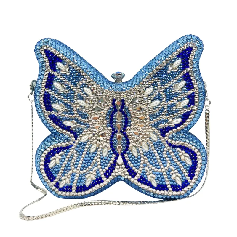 New Butterfly Diamonds Evening Bag WHTUOHENG Party Purse Blue Rhinestones Handbag Lady Luxury Crystal Clutches Wedding Bridal