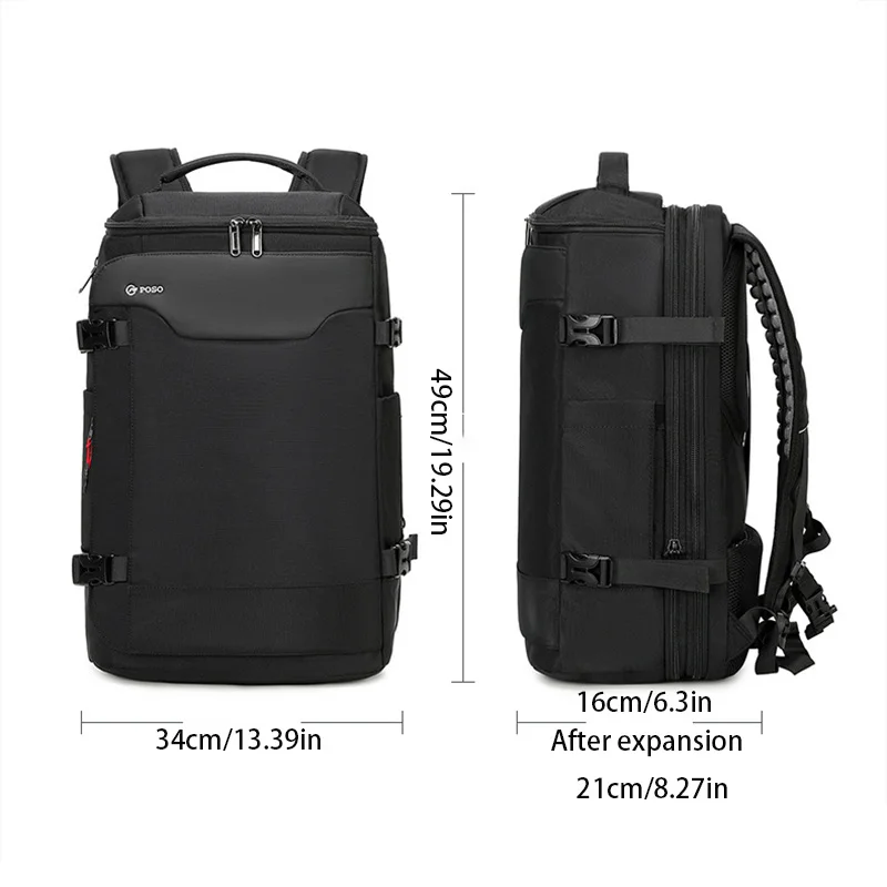 Large capacity, expandable capacity, vacuum backpack for airplane travel, college students' shoulders, 17-inch computer bag
