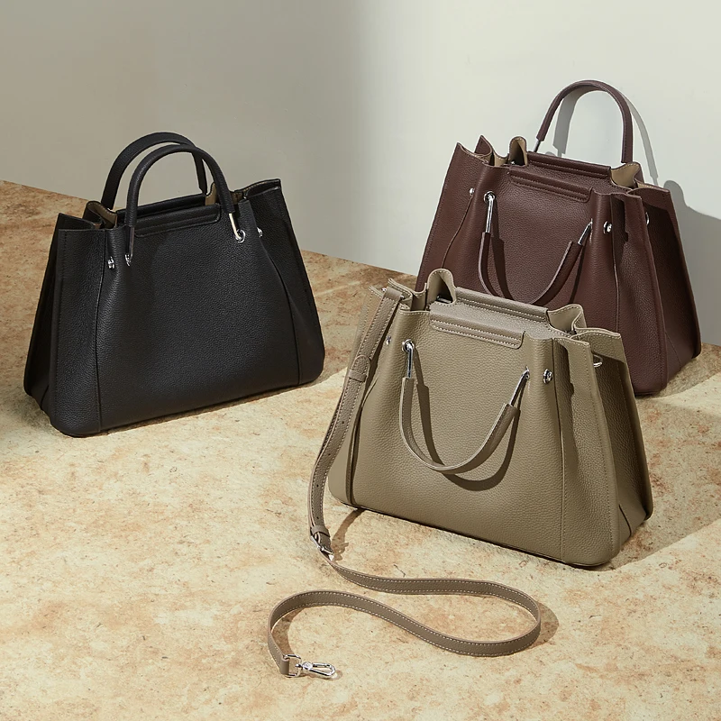 BURMINSA Vintage Genuine Leather Tote Bags For Women Large Capacity Shopper Handbags Casual Daily Work Shoulder Crossbody Bags