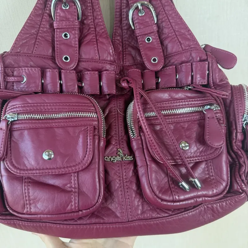 Vintage Bag Women Wine Handbags Satchel Top-handle Handbag PU Shoulder Bag Fashion Dumpling Pack Multi-pockets Shoulder Bags