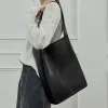 BURMINSA Luxury Genuine Leather Bucket Tote Bags Women Minimalist Vintage Shoulder Purses Large Office Commuter Shopper Handbags