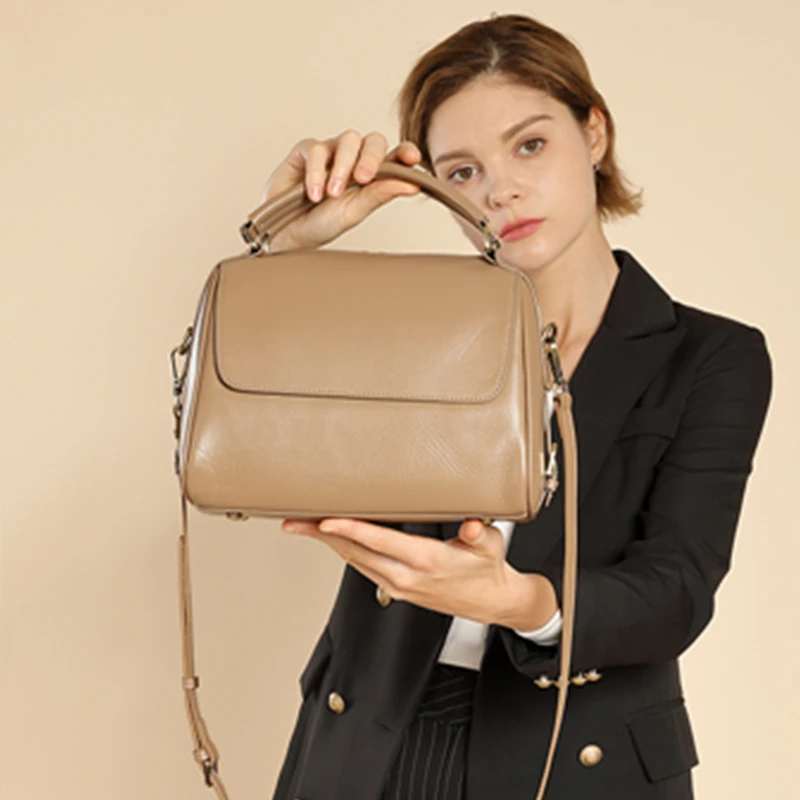 BURMINSA Luxury Genuine Leather Satchel Handbags Women Designer Cowhide Office Work Purses Retro Pillow Shoulder Crossbody Bags