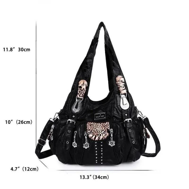 Angel Kiss Women's Fashion Shoulder Bag PU Leather Handbag Large Capacity Satchel Vintage Female Shoulder Bag Phone Pouch