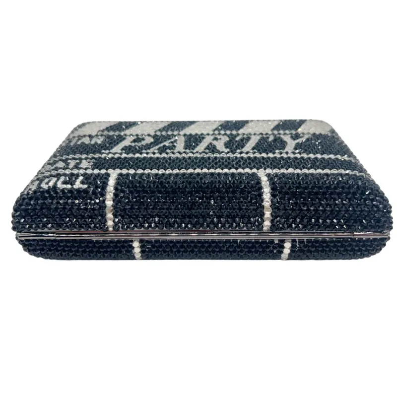 Luxury Diamond Hard Metal Clutch Handbag Crystal Evening Bag with Full Letter Embellishment for Wedding Party Ladies Clutch