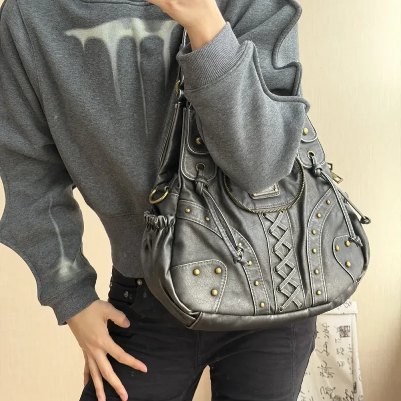 Fashion Small Women's Shoulder Bag Top-Handle PU Leather Satchel Handbag with Phone Pouch And Multi-Pockets Dumpling Pack Style