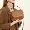 BURMINSA Genuine Leather Half Moon Bags For Women Luxury Designer Shoulder Crossbody Bags Elegant Top Handle Purses Office Lady