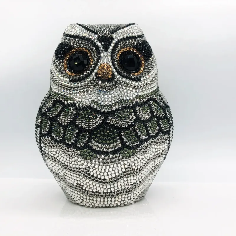 WHTUOHENG Diamond Owl Evening Bag Purse Women's Luxury Crystal Wedding Purse Gold/White Rhinestone Party Prom Handbag Minaudiere