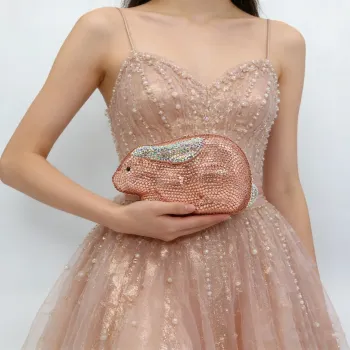 Pink Diamond Rabbit Evening Bag Clutch Bling Sparkling Crystal AB Clutches High-End Women Party Dinner Purses Minaudiere Handbag