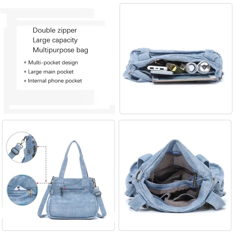 Angelkiss Women Handbags Blue Denim Shoulder Bag Top-handle Handbag Fashion Satchel Dumpling Shoulder Bag Tote Hobos Large Purse