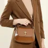 BURMINSA Genuine Leather Half Moon Bags For Women Luxury Designer Shoulder Crossbody Bags Elegant Top Handle Purses Office Lady