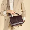Burminsa Cowhide Genuine Leather Shoulder Bags For Women 2026 Luxury Designer Wide Strap Crossbody Satchel Work Ladies Handbags
