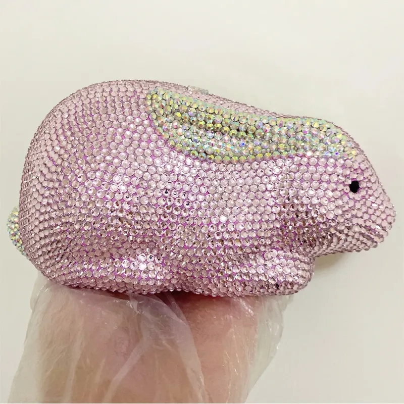 Full Diamond Evening Bags Luxury Designer Pink Rabbit Shaped Crystal Clutches Women Rhinestone Clutch Party Purse Handbags