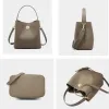Burminsa Cowhide Genuine Leather Bucket Tote Handbags For Women 2026 Luxury Designer Top Handle Ladies Shoulder Crossbody Bags