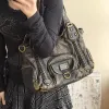 Retro Washed Leather Tote Bag Distressed Braided Detail Shoulder Bag Purse with Antique Gold Hardware Large Hobo Handbag