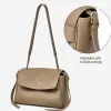 BURMINSA Luxury Genuine Leather Shoulder Bags For Women Lychee Grain Satchel Flap Crossbody Purses Commuter Office Tote Handbags