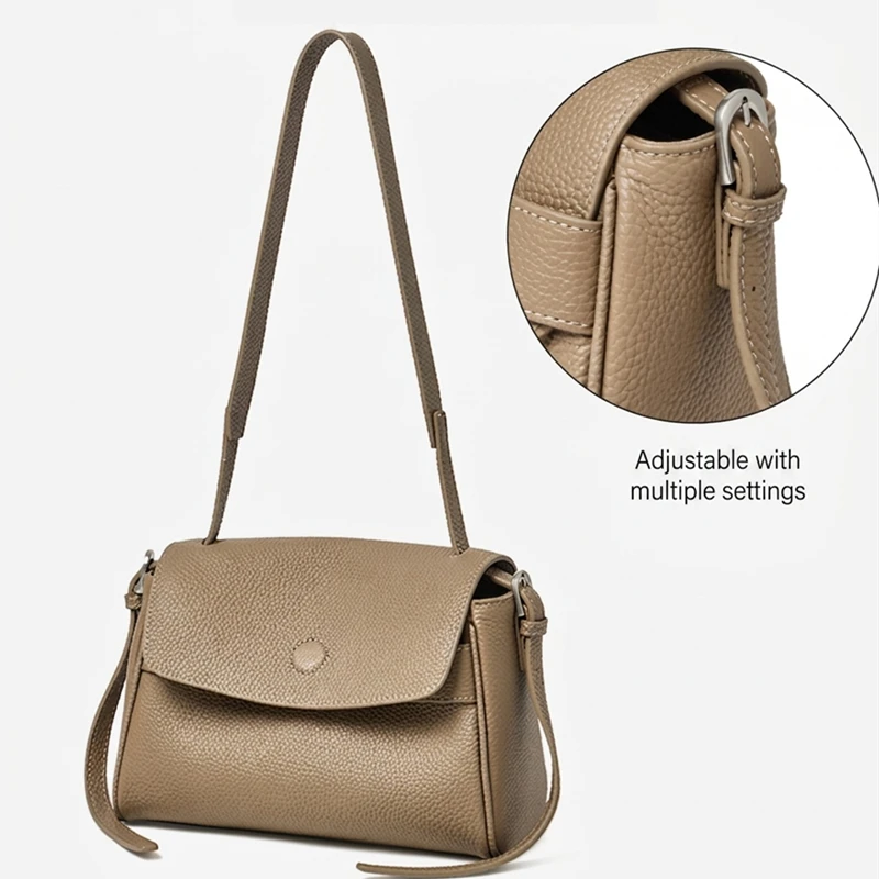 BURMINSA Luxury Genuine Leather Shoulder Bags For Women Lychee Grain Satchel Flap Crossbody Purses Commuter Office Tote Handbags