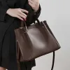 BURMINSA Vintage Genuine Leather Tote Bags For Women Large Capacity Shopper Handbags Casual Daily Work Shoulder Crossbody Bags