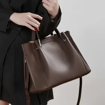 BURMINSA Vintage Genuine Leather Tote Bags For Women Large Capacity Shopper Handbags Casual Daily Work Shoulder Crossbody Bags