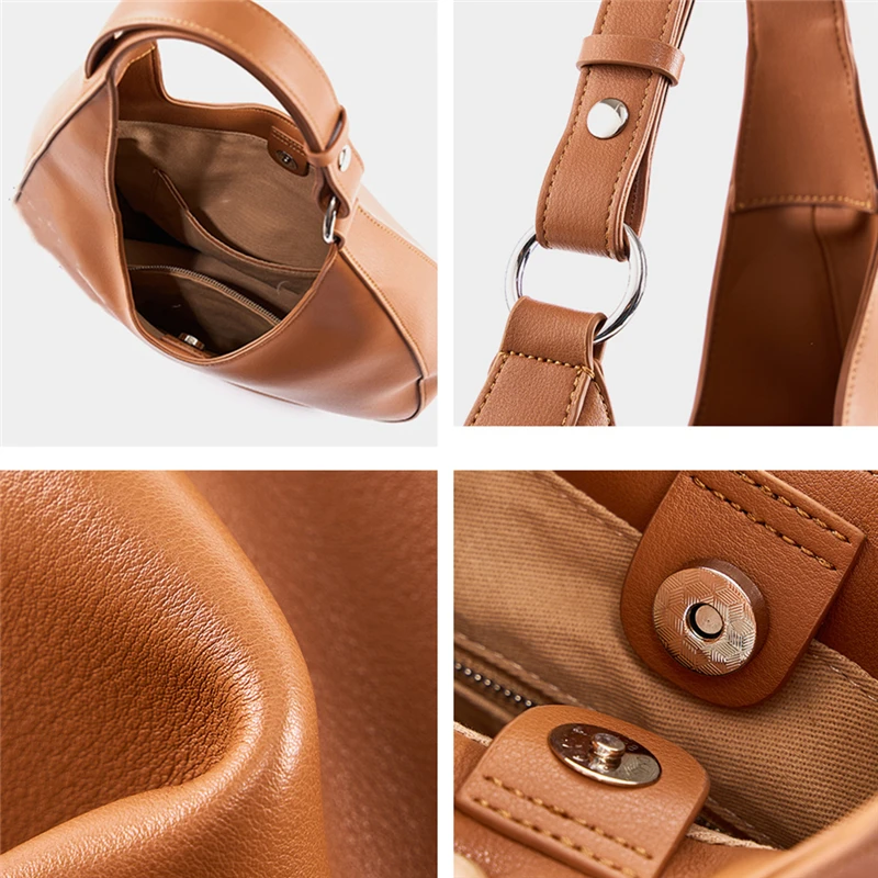 BURMINSA Luxury Genuine Leather Crescent Hobo Bags Women Minimalist Underarm Shoulder Purse Slouchy Crossbody Tote Handbags 2026